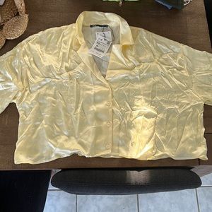 Zara Yellow Silk Button Down